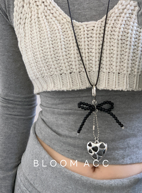 韩国ins博主同款爱心蝴蝶结串珠吊坠项链毛衣链长款挂链配饰链子