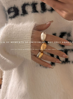 欧美ins风金属拉丝雾面宽版戒指 甜酷个性夸张保色冷淡风指环戒子