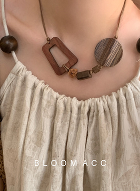 原创文艺复古民族风波西米亚短款项链木片夸张个性手工百搭锁骨链