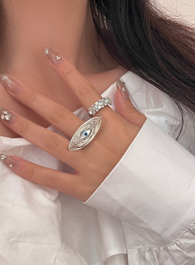 小香风花朵四瓣花气质高级感指环戒 ins冷淡风恶魔之眼叠戴戒指女