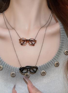 眼镜造型项链小众艺术设计感简约搞怪高级感钛钢不掉色