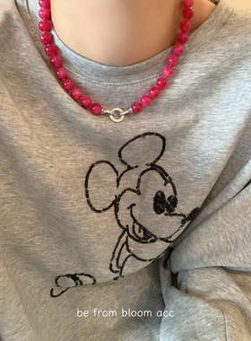石英石女玫红色串珠项链