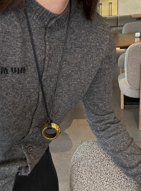 铜镀古银古金光轮吊坠项链小众高级感轻奢双绳可调节毛衣链