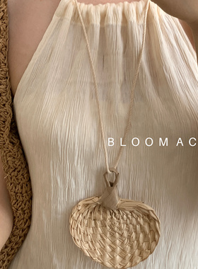 复古手工小蒲扇吊坠项链原创文艺衣服配饰个性独特长款毛衣链项链