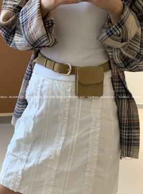 复古磨砂麂皮绒感腰带包女2025新款高级感百搭皮带ins风简约腰饰