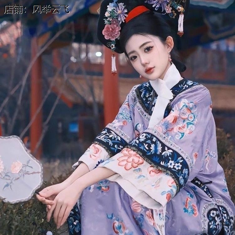 女装汉服仿刺绣清代贵妃古装清朝服装印花氅衣中国格格旗装宫廷,淘宝优惠券,粉丝福利购,淘宝优惠卷