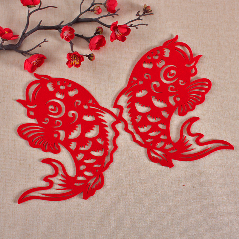 植绒布双鱼窗户贴鲤鱼春节过年喜庆中式玻璃门贴好运锦鲤窗花贴纸,淘宝优惠券,粉丝福利购,淘宝优惠卷