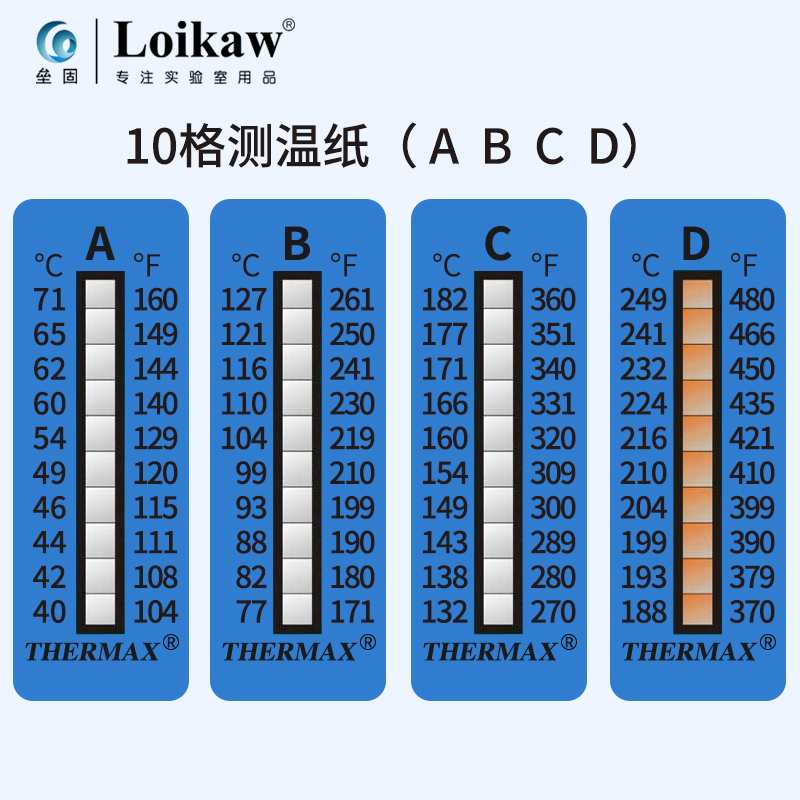 Thermax英国进口测温纸实验室温度测试纸温度贴八格十格10条 - 图0