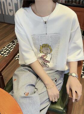 韩国东大门女装春季甜美宽松小清新小女孩字母印花白色短袖T恤
