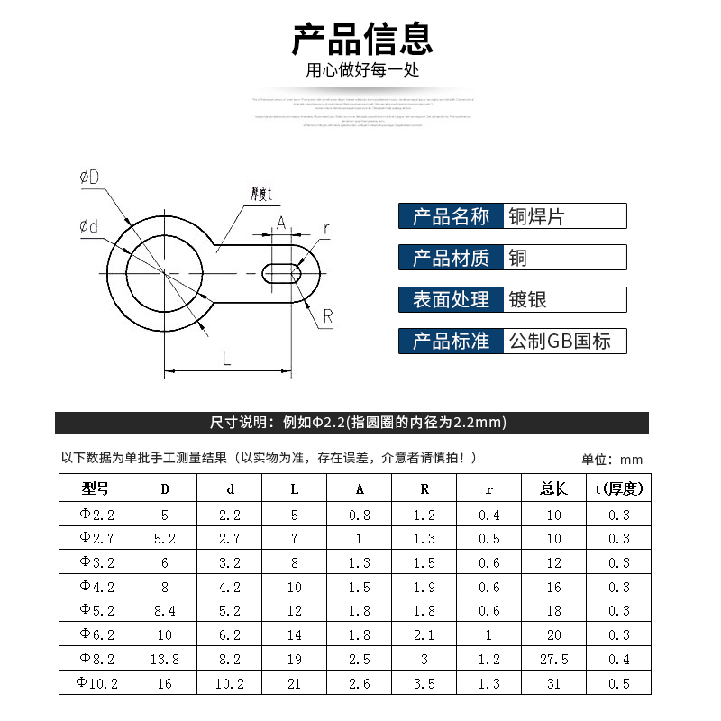 单头焊片接线片Φ2.2/2.7/3.2/4.2/5.2/6.2/8圆形接线耳插片端子 - 图1