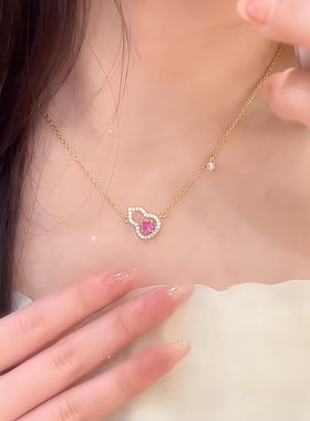 镶钻粉色葫芦锁骨链轻奢小众设计感项链女时尚百搭简约精致颈链潮