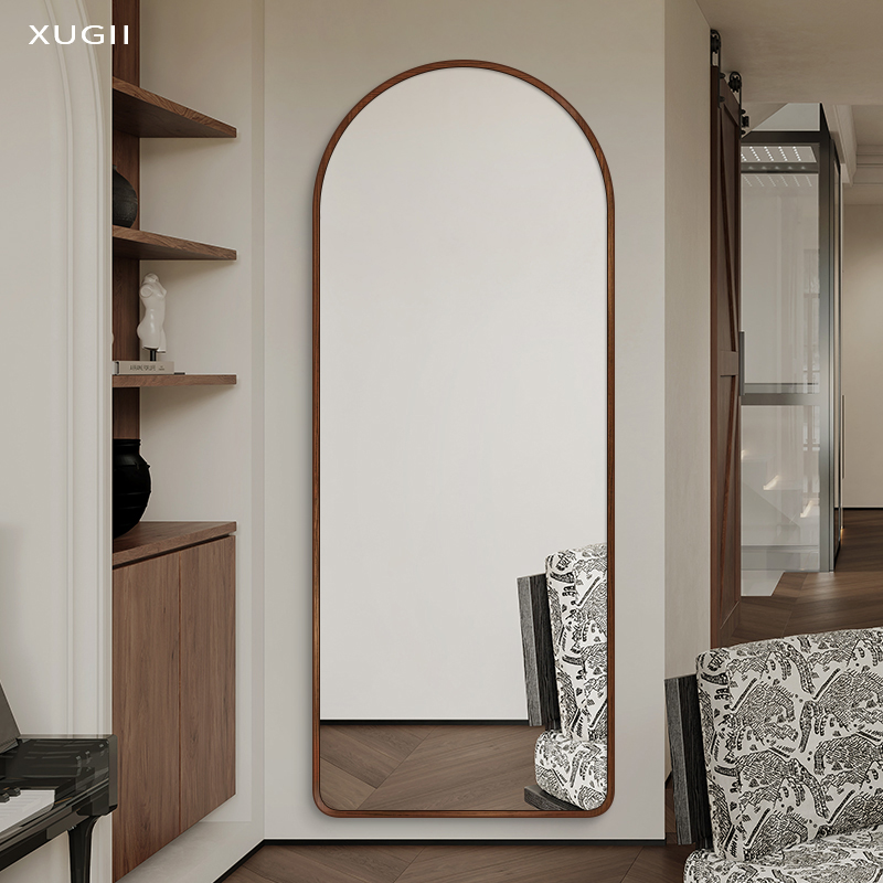 中古木纹全身镜不变形法式复古拱形试衣镜家用客厅入户玄关穿衣镜 - 图1