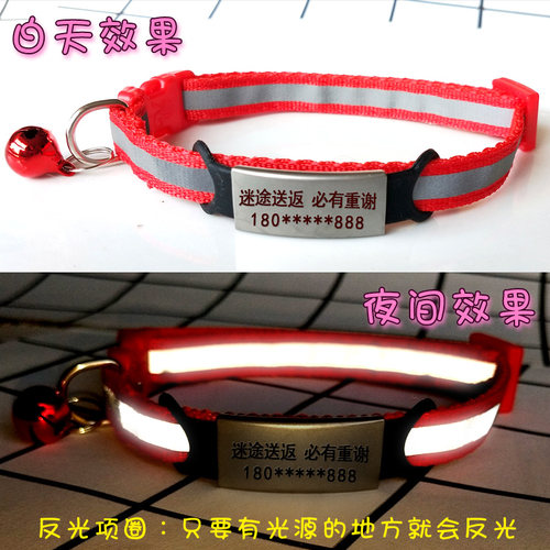 狗牌定制反光项圈猫咪脖圈刻字宠物猫牌铃铛狗防丢牌小型犬身份牌 - 图1