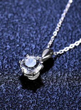 s925纯银吊坠1克拉莫桑石项链镀PT950 铂金女款经典六爪饰品