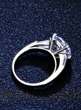 经典四爪s925银戒指5克拉莫桑石镀PT950 铂金双排戒子鸽子蛋婚戒