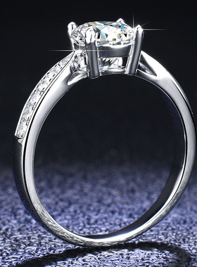 s925纯银四爪戒托莫桑石戒指女1克拉女婚戒镀PT950 铂金对戒礼品