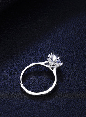 925纯银镀PT950 铂金莫桑石简约款戒指臂雪花六爪皇冠钻石女珠宝