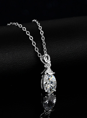 天然蓝托帕石莫桑石项链吊坠925纯银镀PT950 铂金1克拉水滴锁骨链