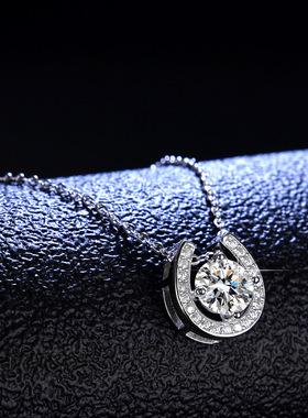 s925纯银吊坠莫桑石ins项链女款镀PT950 铂金马蹄银时尚锁骨链