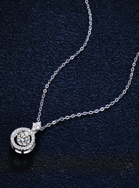 s925纯银吊坠1克拉莫桑石项链灵动豪华圆包跳动的心镀PT950 铂金