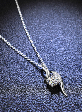 s925纯银吊坠1克拉莫桑石项链银镀PT950 铂金吊坠女款时尚经典