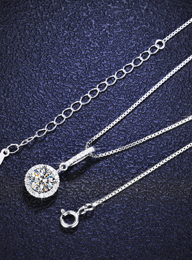 s925纯银吊坠1克拉莫桑石项链镀PT950 铂金圆包雪花银吊坠锁骨链