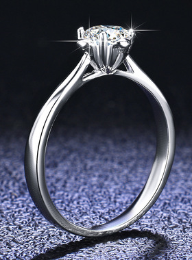 925纯银戒指镀PT950 铂金时尚高档四爪钻戒女神轻奢大气指环饰品