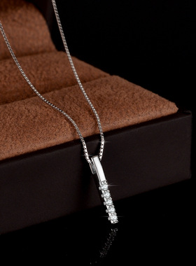 s925纯银吊坠莫桑石镀PT950 铂金项链女款时尚直排豪华满钻锁骨链