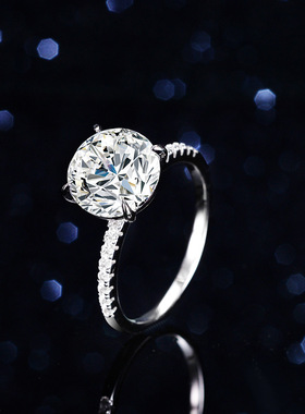 经典四爪s925纯银戒指5克拉莫桑石镀PT950 铂金女士鸽子蛋婚戒