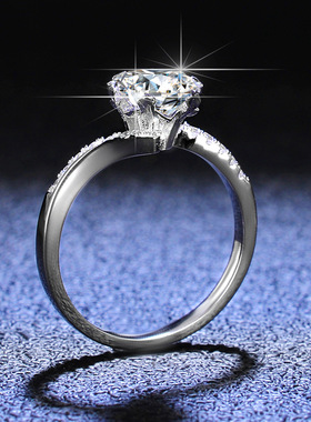 s925纯银莫桑石镀PT950 铂金高端活口戒子扭臂雪花戒指开口可调节