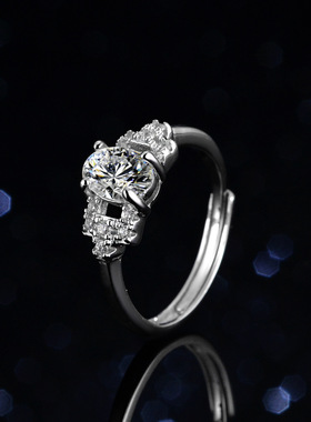 蓝托帕石莫桑石戒指女925纯银镀PT950 铂金1克拉几何蛋形圆包异形