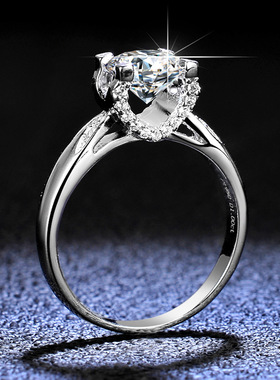 s925纯银戒指托一克拉四爪光身牛头莫桑石钻石镀PT950 铂金指环