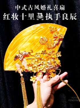 烟雨平生水凝胶扇子金色晨袍旗袍婚纱百搭造型超仙白月光团扇扇形