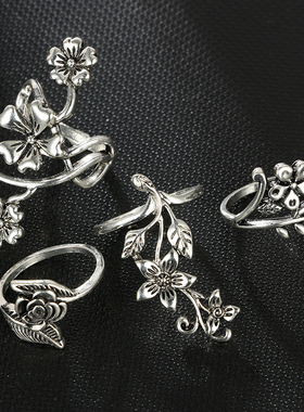 Tocona 4pcs/set Antique Silver Color Vintage Bohemia Ring S
