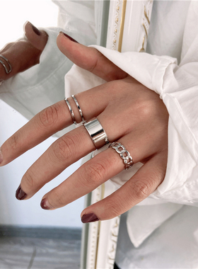 Minimalism Gold Color Round Geometric Finger Rings Set for