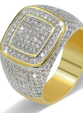 Iced Out Rings Men Women Metal Big Stone Geometric Square