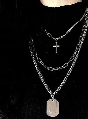 2023 Fashion Multilayer Silver Color Metal Chain Cross