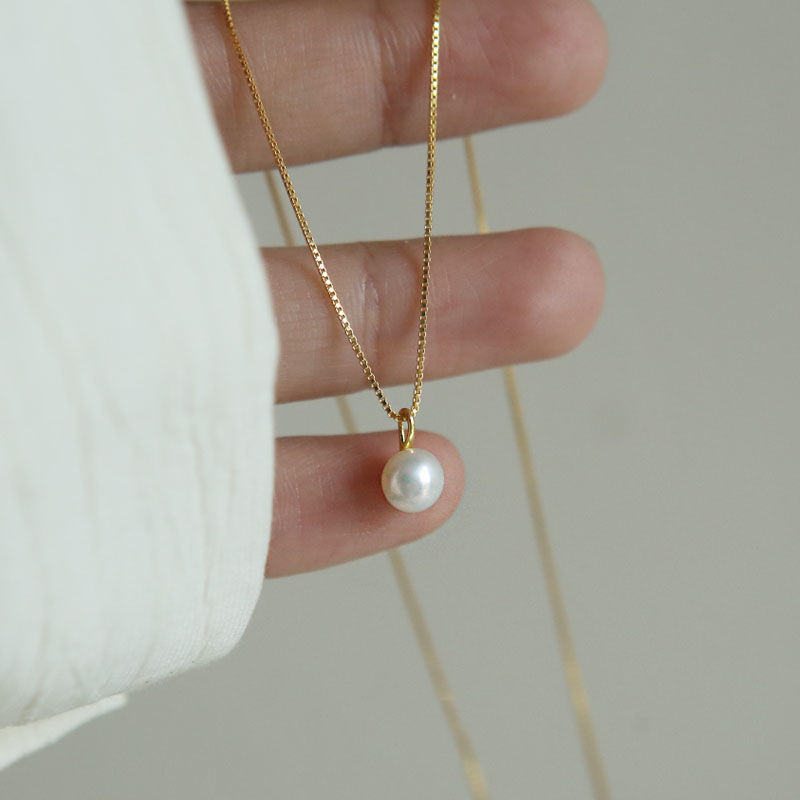 New 925 Sterling Silver Pearl Necklace Simple Style Round - 图1