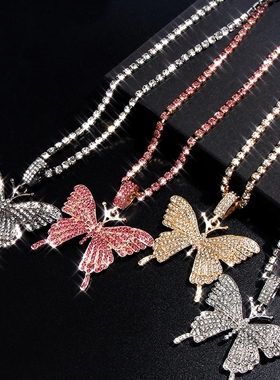 Statement Big Butterfly Pendant Necklace Rhinestone Chain