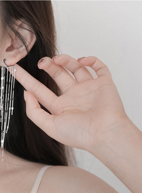 925 Sterling Silver Light Luxury Long Tassel Hoop Earrings