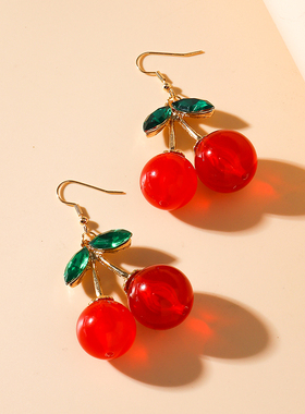 Fashion Big Statement Cute Crystal Cherry Earrings for Women