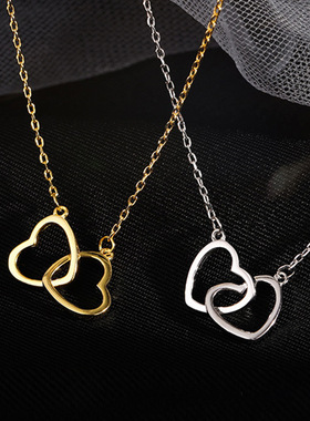 Korean Fashion Double Heart Interlocking Clavicle Chain