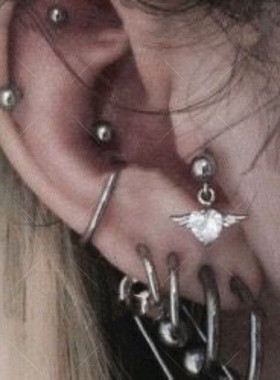 Harajuku Vintage Heart Wing Crystal Titanium Steel Earrings