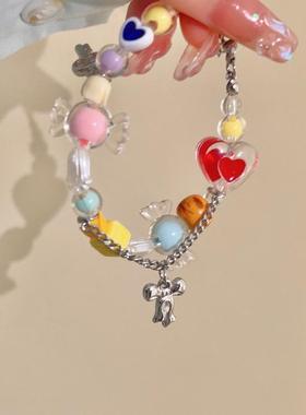 Rainbow Candy Beaded Necklace Bracelet for Women Girls