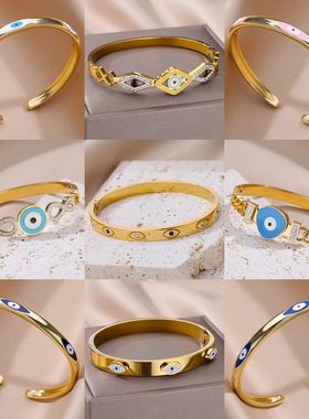 Zircon Evil Eye Bracelet For Women Stainless Steel Gold