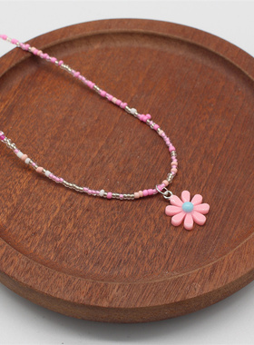 Flower Pendant Women Bohemian Daisy Colorful Beads Chain