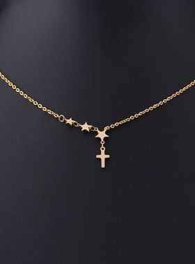 Stainless Steel Double Necklace Cross Beads Star Moon