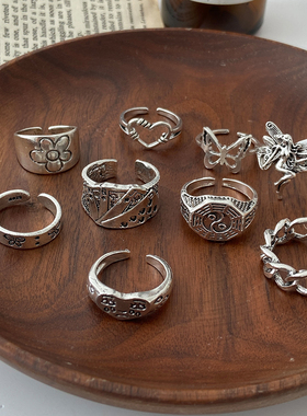 Punk Gothic Heart Ring Set for Women Black Dice Vintage