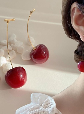 Fashion Woman Charm Red Cherry Earrings for Women Fruit