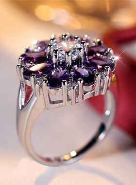 Female Crystal Purple Stone Sun Flower Engagement Ring